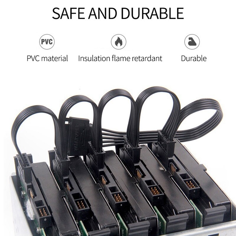 4Pin IDE 1 to 5 SATA 15Pin Hard Drive Power Supply Splitter Cable for DIY PC Sever 18AWG 4-Pin to 15-Pin Power