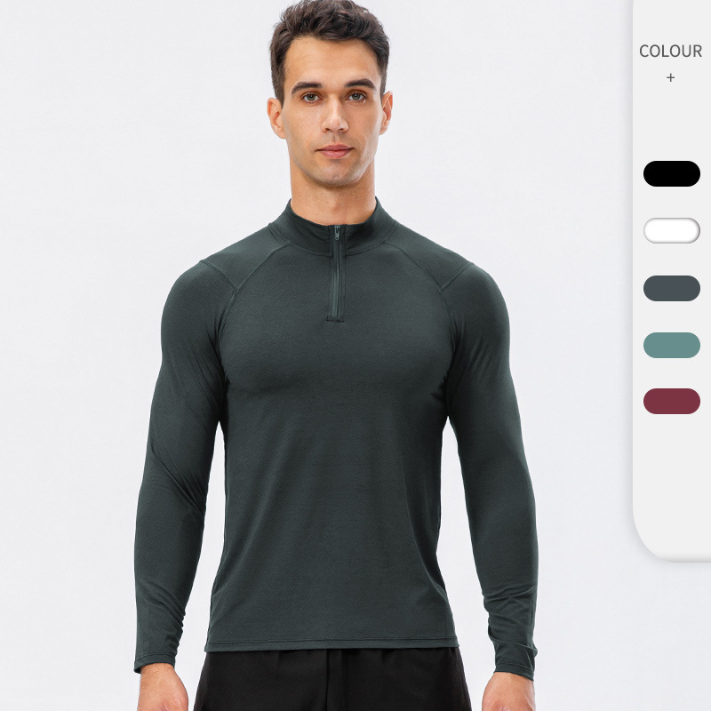 Herren Herbst Fitness Langarm Quick-Dry Lauf Tops Half-Reißverschluss Slim-Fit Training Sweatshirt Baselayer Unterhemden