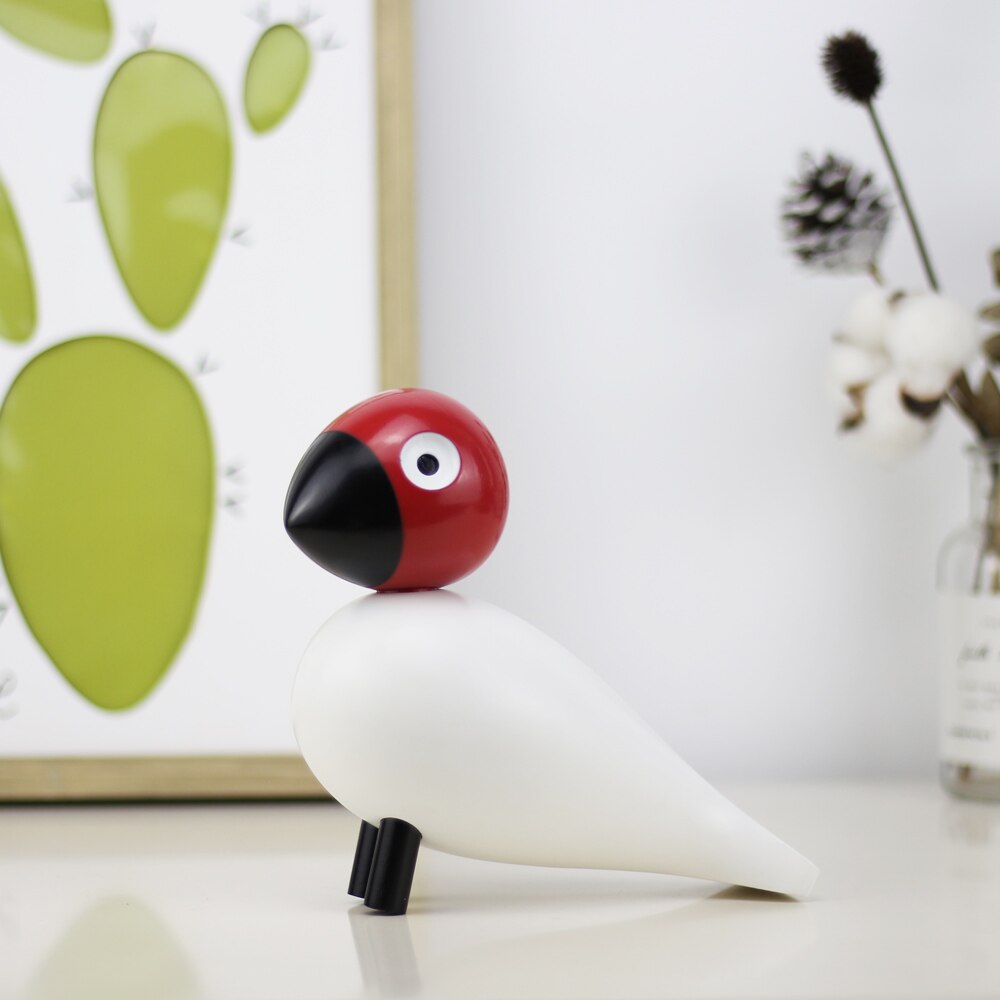 Nordique danemark Figurines d'oiseaux en bois Sculpture sur bois marionnette coloré peint Sculpture Figure animaux ornements pour la décoration de la maison: White
