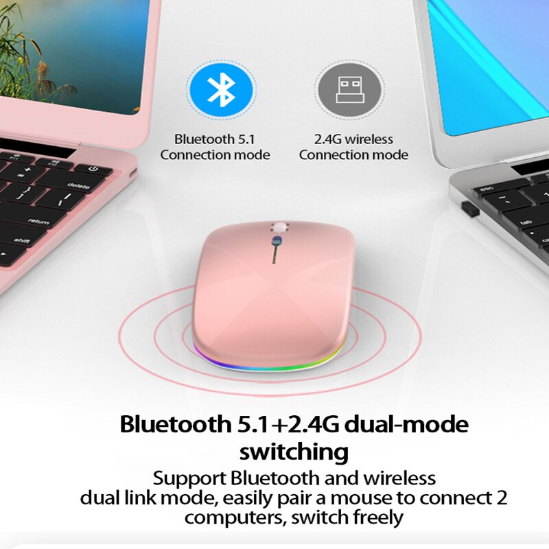 Led-funkmaus, bluetooth, tragbar, mobil, optisch, schlank, leise, drei modi, wiederaufladbar, für laptops