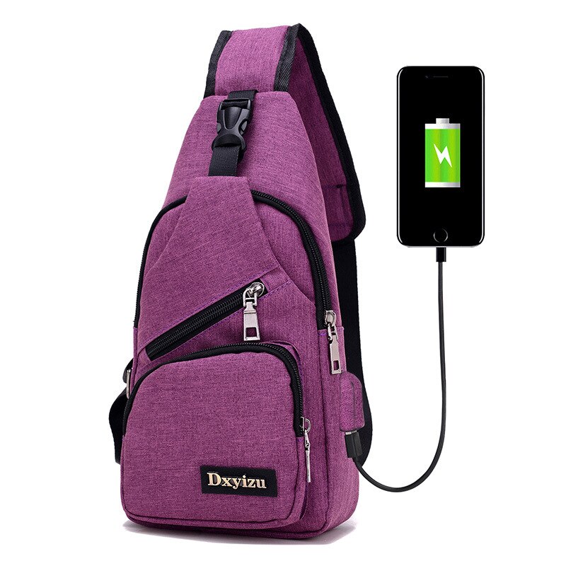 Multi-functional men's leisure one-shoulder bag for travel outside the door USB charging must-have chest bag: Purple