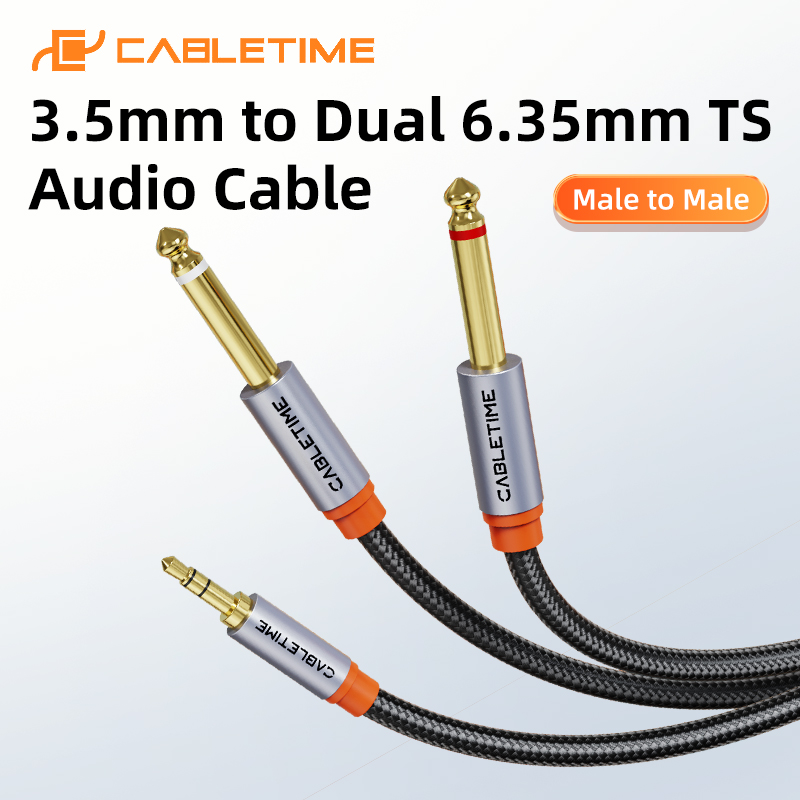 CABLETIME Kabel audio TS 3,5 mm robić podwójnego 6,35 mm TS Kabel Aux męnarty robić męskiego Podłącz komputer robić miksera lub wzmacniacza