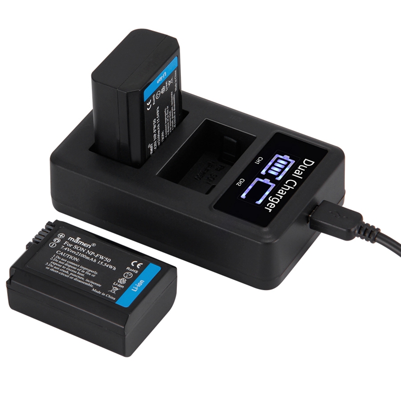 ABHU-Mamen 3Stck NP-FW50 NP FW50 NPFW50 Digital Kamera Batterie 2100MAh + LCD Dual Ladegerät für Sony NEX-3 A7R A6500 A6300 A6000 A5