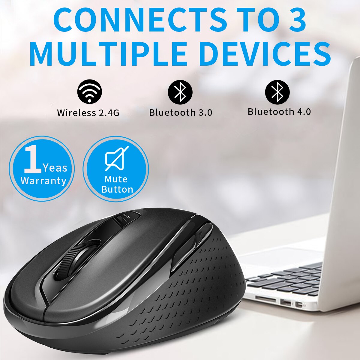 Rapoo M500G Multi-Device Bluetooth Mouse Noiseless Ergonomic Wireless Mouse for Computer PC Laptop 12 Months Long Battery Life