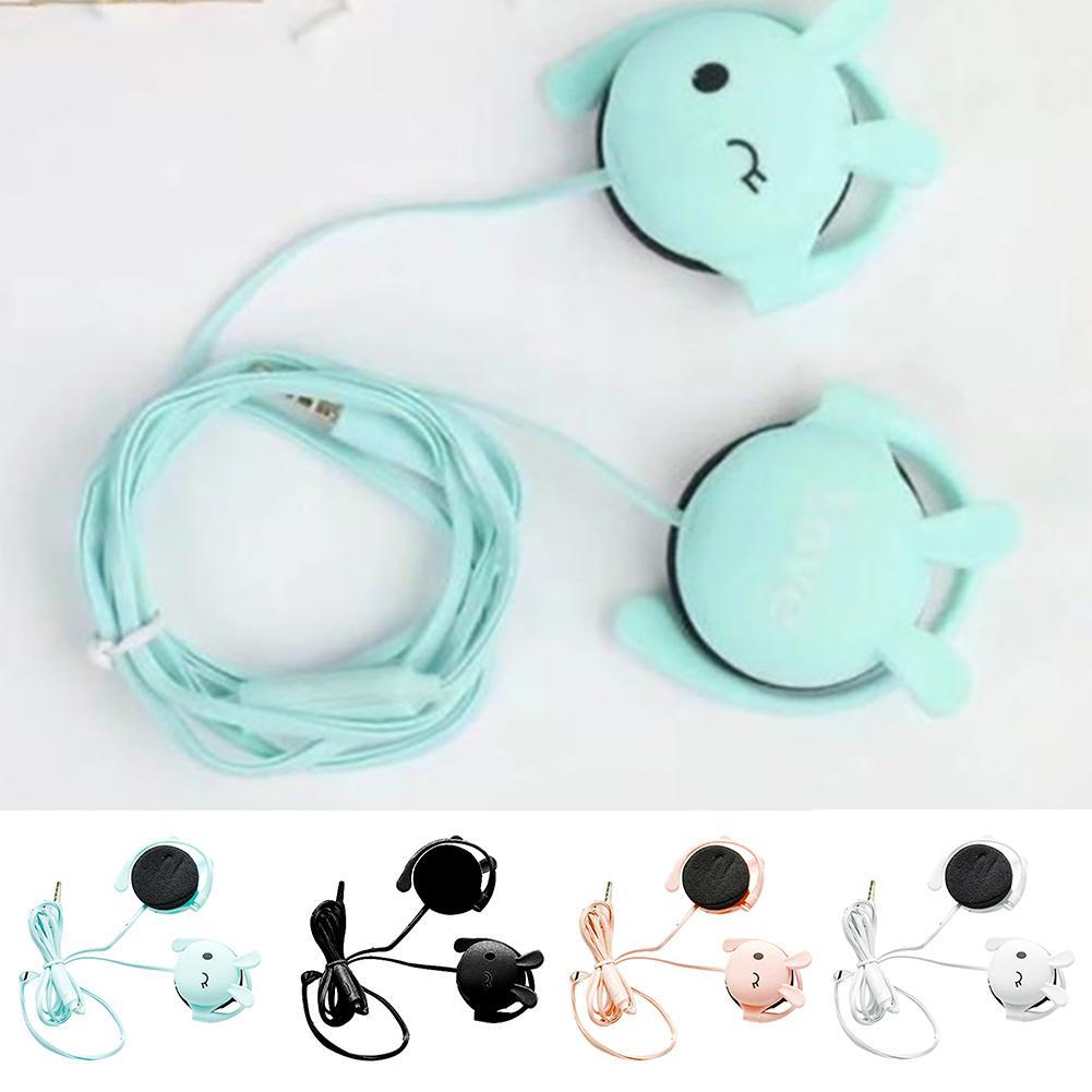 Niedlicher hasen-stereo-kopfhörer mit mikrofon und 3.5mm ohrbügeln, sport-headset