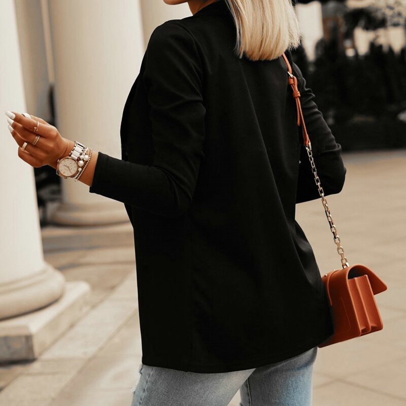 Nuevos trajes de negocios negros para mujer, chaqueta de mujer con cuello en V para primavera y otoño, traje informal de manga larga tipo tubo recto, Top para mujer