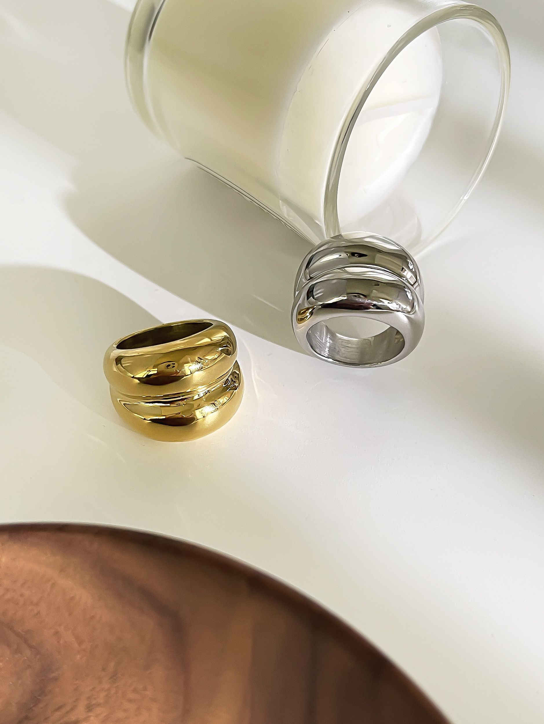 Peri'sbox-anillos gruesos anchos de doble capa de acero inoxidable Punk de para mujeres y hombres, joyería de de impermeable Unisex