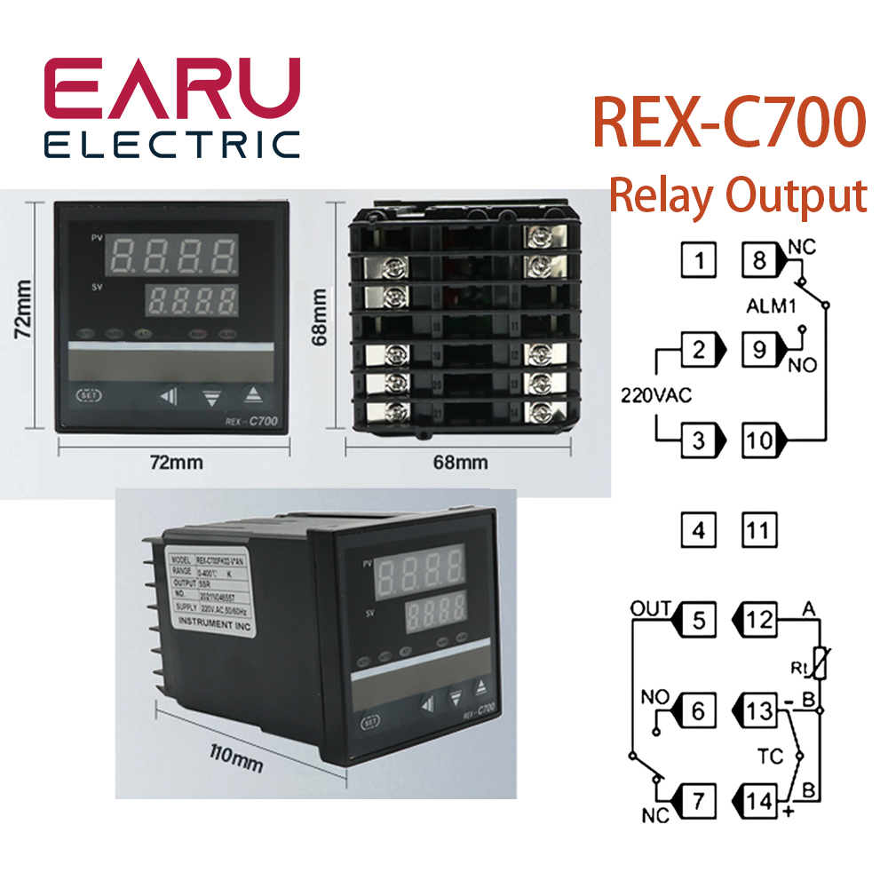 PID Digital Intelligent Industrial Temperature Controller K Universal Input REX-C100 C400 C700 C900 Thermostat SSR Relay Output: C700 Relay