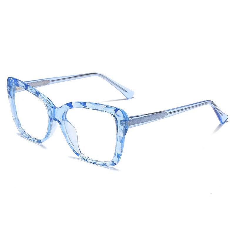 So&ei ins populaire multi-cut kristal  tr90 kattenoog damesbril montuur vintage veerscharnier heldere anti-blauwstraal lenzen bril: Blauw