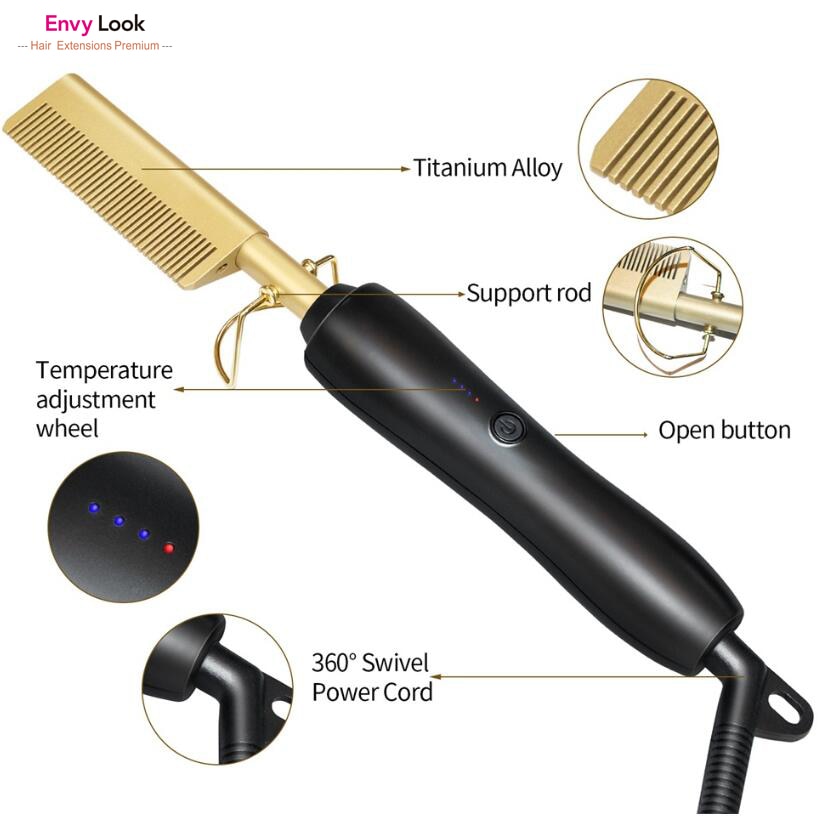 Crystal Electric Comb Hair Extension Straighter Color High Heat Flat Irons Straight Brush Wet Curl Dry Use For Black Women