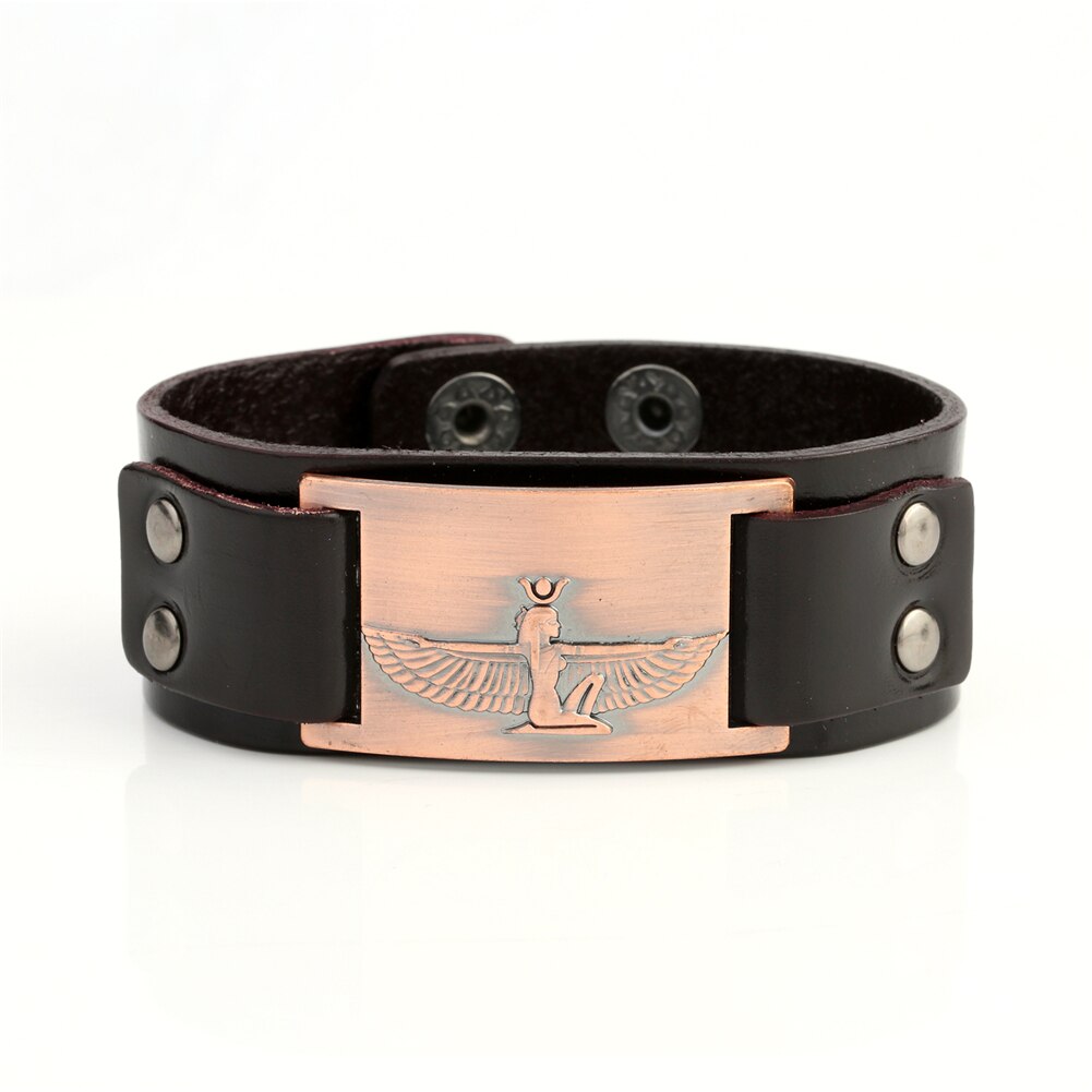 Likgreat Bruine Brede Braid Lederen Armband Koningin Van Egypte Heilige Guardian Bedelarmband Mannen Amulet Cleopatra Vii Charm Sieraden: 1