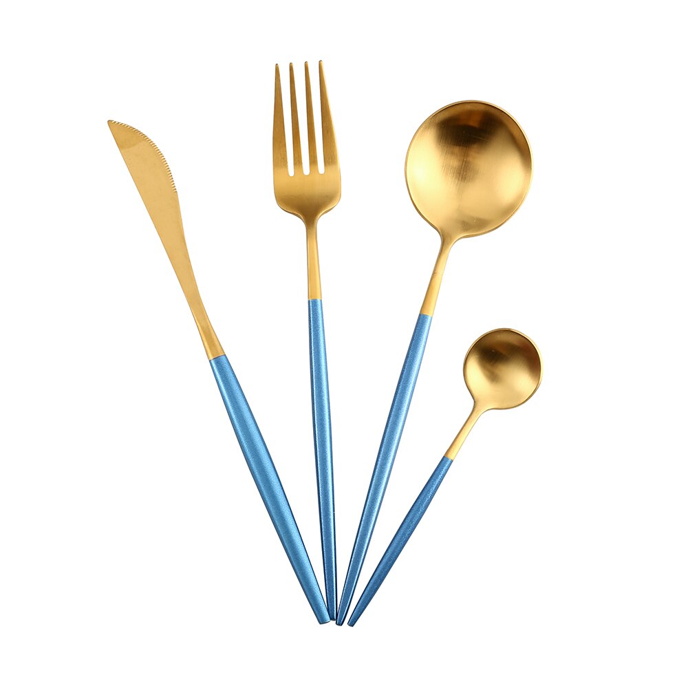 Blanc argent acier inoxydable ensemble de couverts couteau cuillère fourchette cuisine vaisselle Steak couverts maison vaisselle haut de gamme Service de dîner: Blue gold