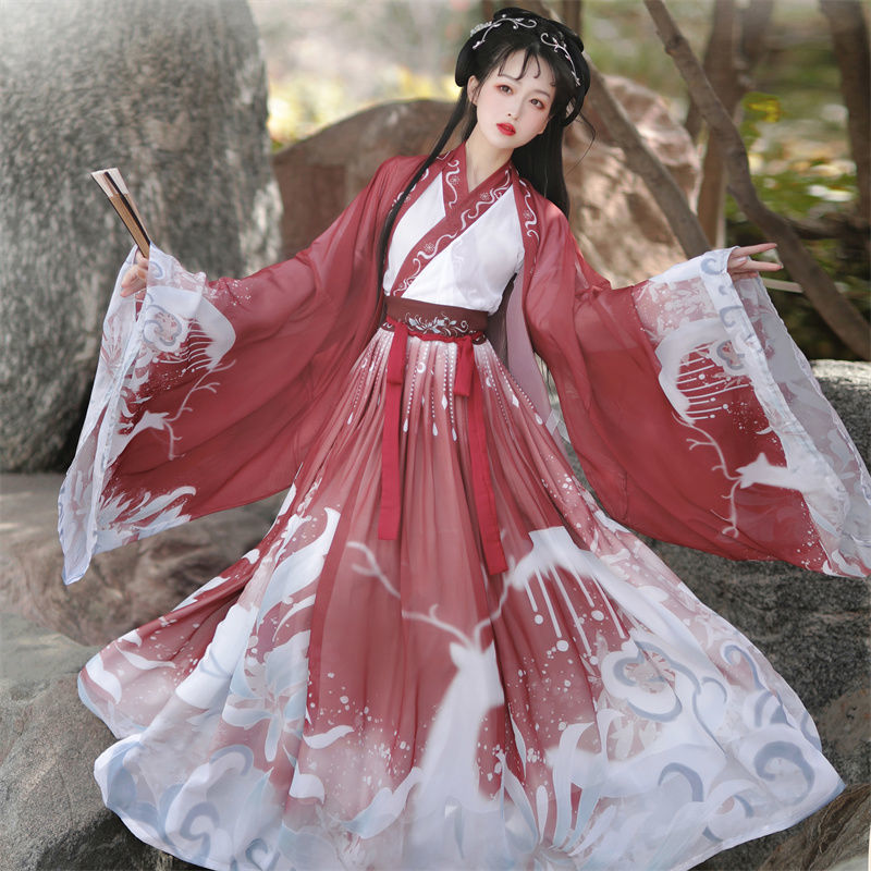 Hanfu original, 3 peças, traje chinês antigo, roupas femininas, trajes de dança tradicional hanfu, vestido de fada folclórica para formatura: S / Bege