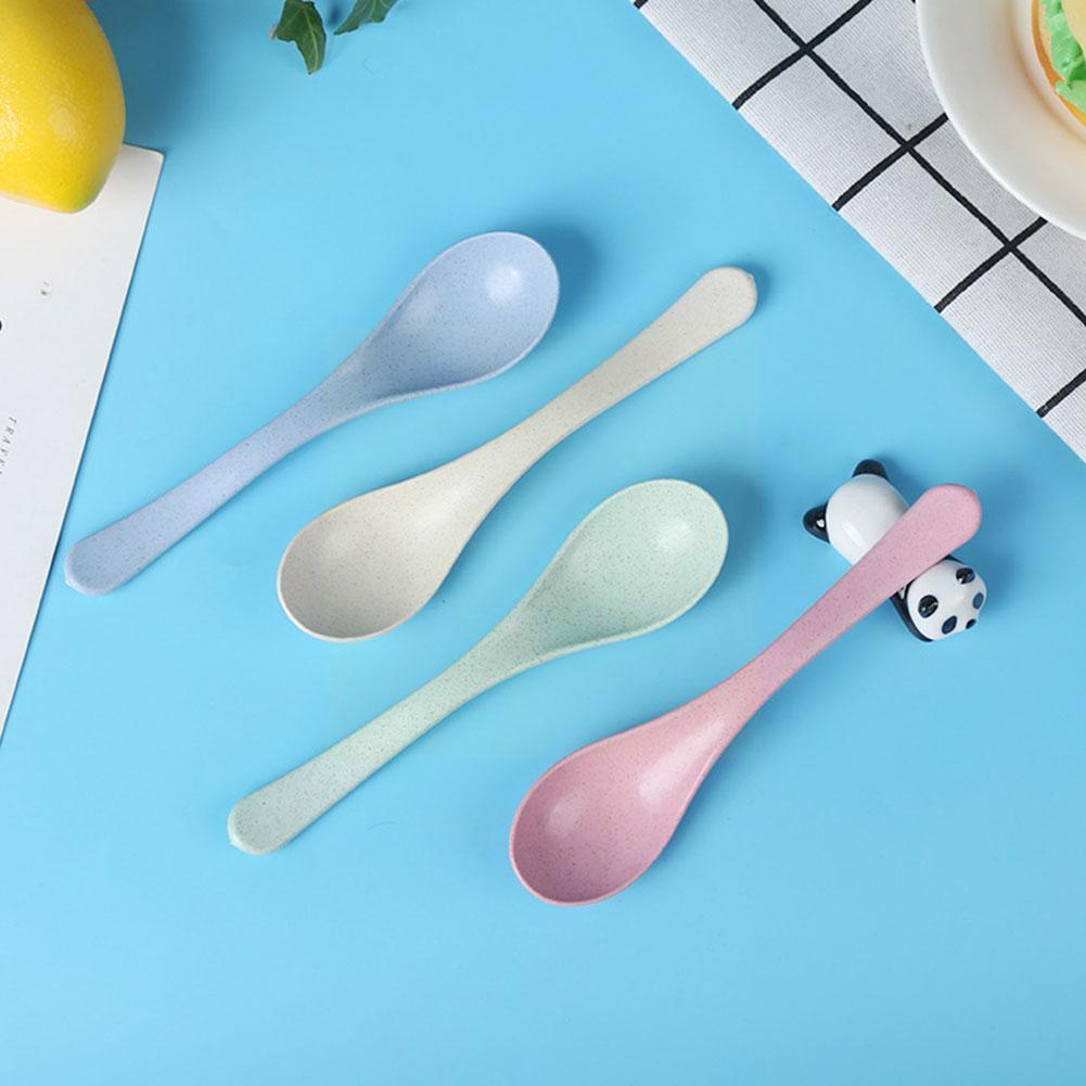 Wheat Straw Tableware Spoon Long Handle Mixing Spoon Tableware Kitchen Spoon Ice Children Cream Milk Restaurant Cooking K4J6