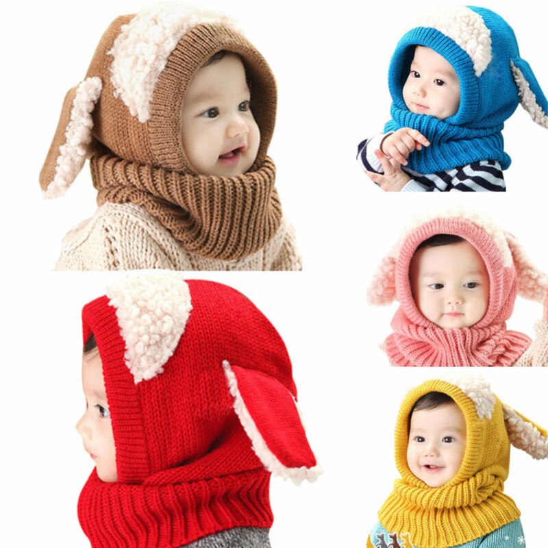 Chapeau d&#39;hiver avec écharpe pour bébé, bonnet à capuche, couvre-chef tricoté, mignon, pour enfants