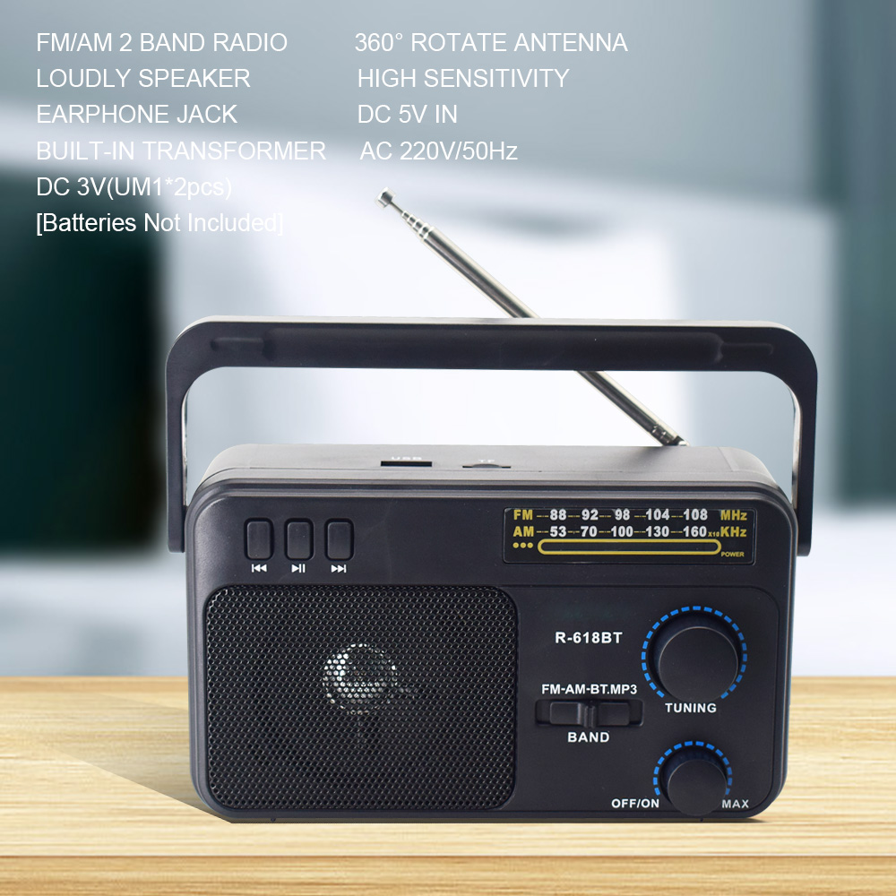 Radio AM FM Transistor Short Wave Radio Powered by 3V Two Battery or Home, Large Knob, Odpowiednie do użytku wewnątrz i na zewnątrz