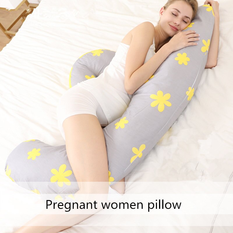 Graviditet pude u form moderskab krop talje mave støtte side sovekabine pude bomuldsprint pude multifunktions sengetøj: Grå blomst
