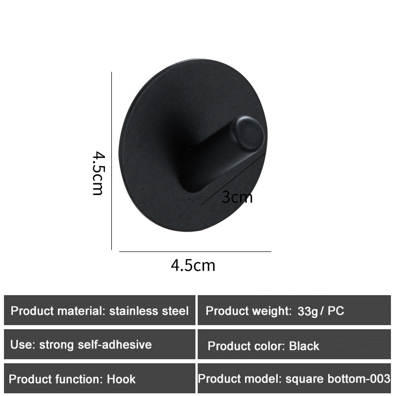1PC SUS304 Robe Hooks Strong Self Adhesive Bathroom Stainless Steel Hook Wall Hangers Coat Towel Rustproof Hooks Kitchen Hardwar: Round  Black 003