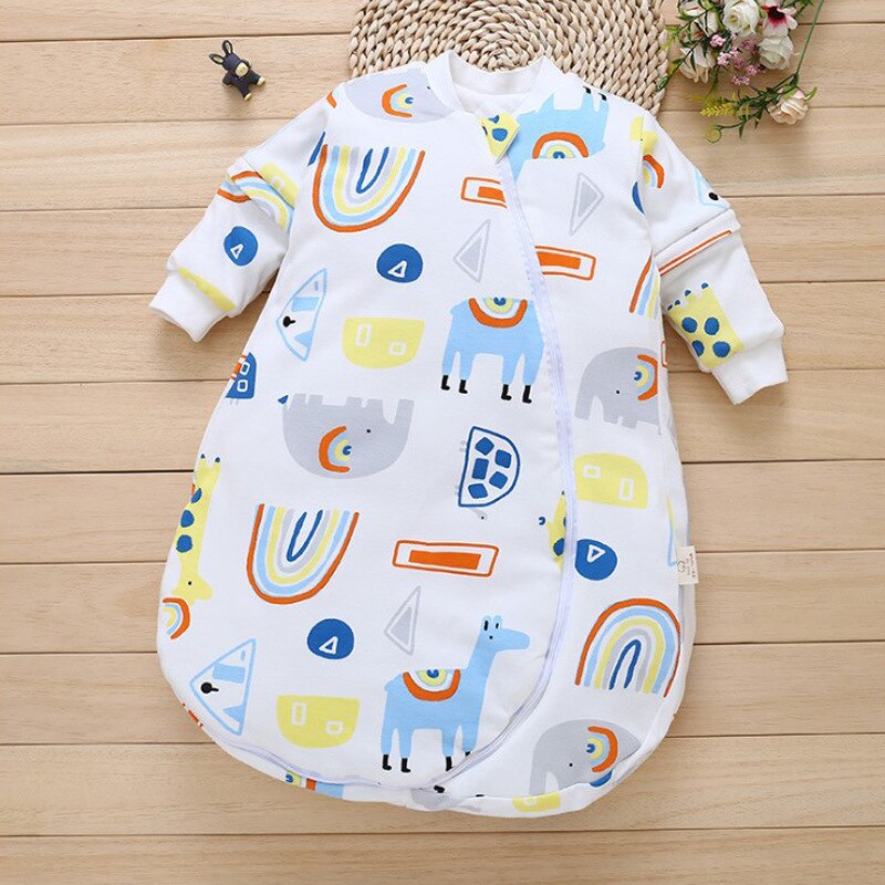 Baby Organische Slaapzak Afneembare Lange Mouwen Wearable Deken Envelop Winter Warm Meisjes Jongens Kleding Beddengoed Quilt: Rainbow / 90