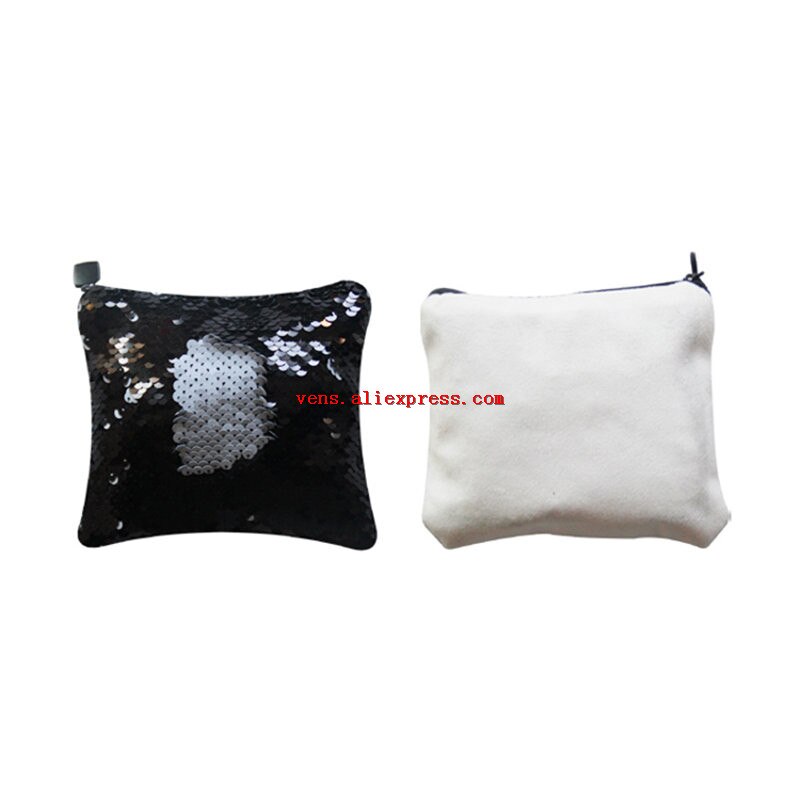 Sublimación en blanco lentejuelas monederos bolsas de transferencia monedero con impresión diy consumibles 20 unids/lote estilo 14,5*12,5 cm: black