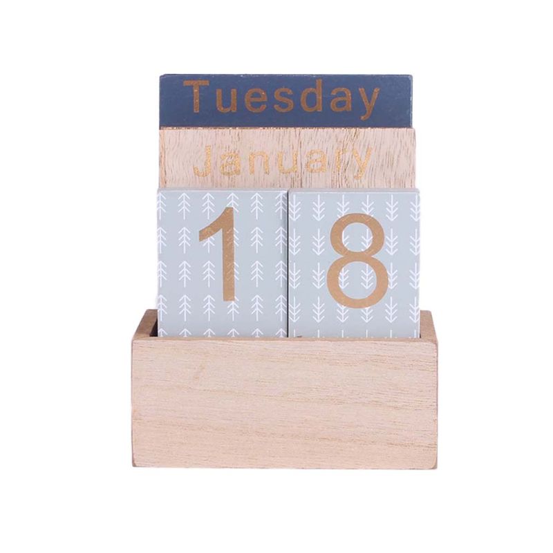 Vintage Vintage Wooden Perpetual Calendar Eternal Block Planner Photography Props Month Week Date Display Home Office Desktop: D