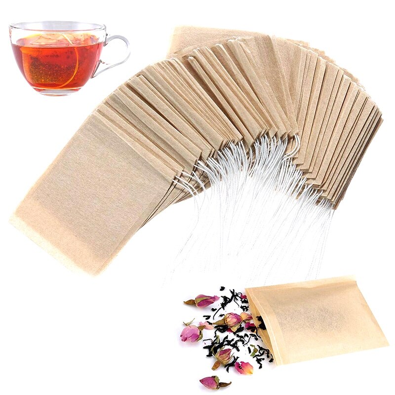 Theefilterzakje wegwerppapieren theezakje met trekkoord voor veilige en sterke penetratie van ongebleekt papier, geschikt voor losse