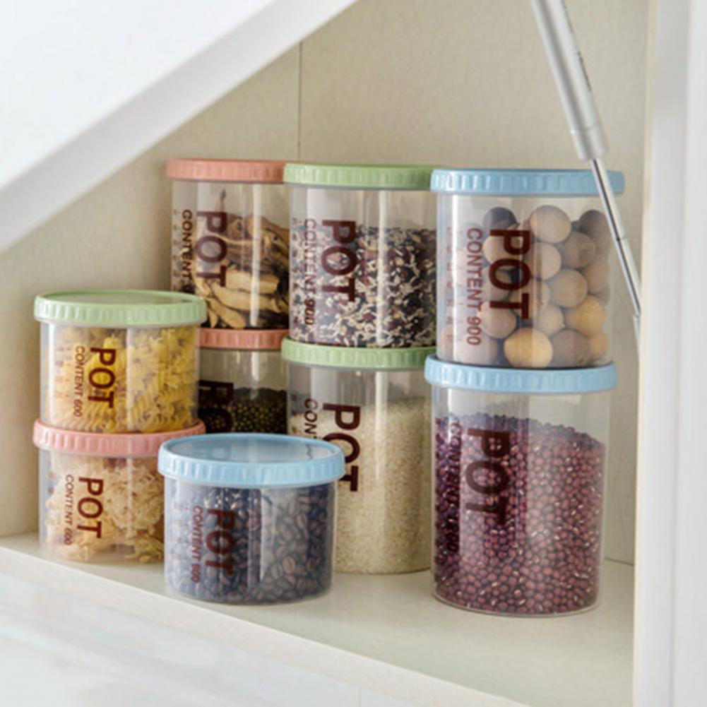 700/900ml Plastic Storage Can With Scale Sealed Tank Stackable Dried Fruit Tea Coarse Cereals Sealed Jar Kitchen Accessories
