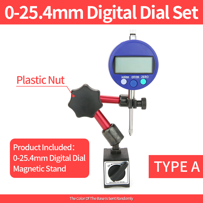 Digital Dial Indicator Electronic Dial Gauge Hour Type Indicator Magnetic Stand Holder Stand Table Scale Measuring Tool 0-12.7mm: Yellow