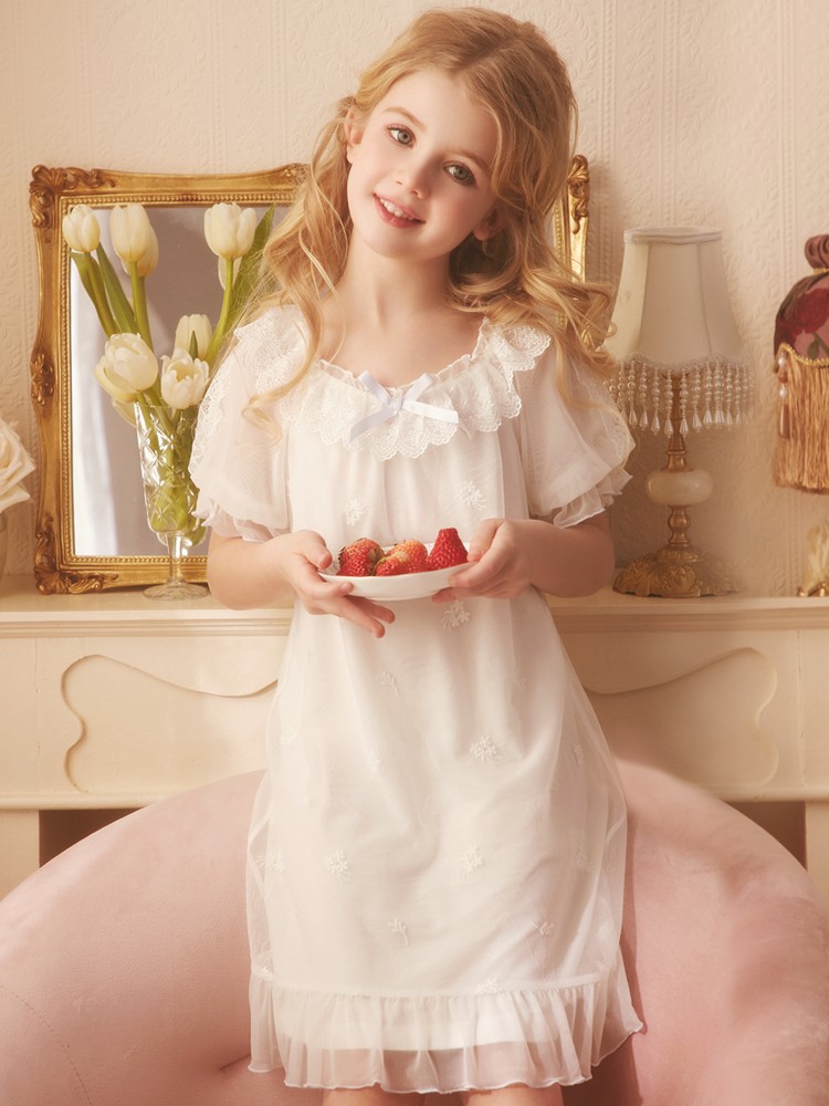 Children Princess Nightgowns 2 - 12 Years Girls Leisure Soft Sleepwear Kids Knee Length Night Dresses Travel Hotel Nightwear