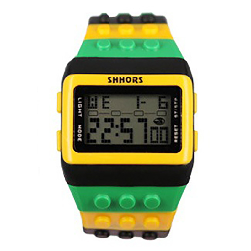 ML02 Modieus herenhorloge, kleurrijk multifunctioneel elektronisch horloge met bouwsteen, waterdicht dameshorloge met nachtlampje: Rood