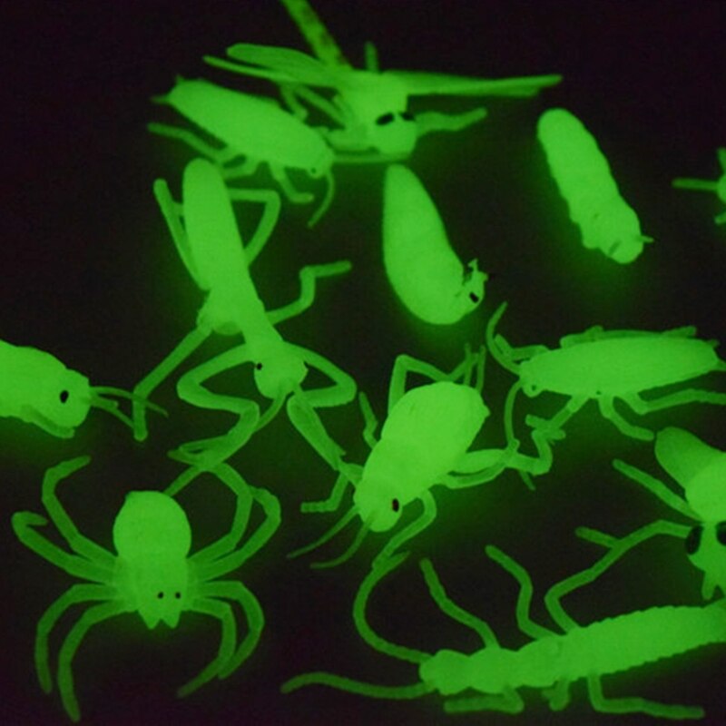 12 stk/ sæt nyhed blødt edderkoppe insekt 5-8 cm natgløde orme halloween legetøj joke gag lysende legetøj