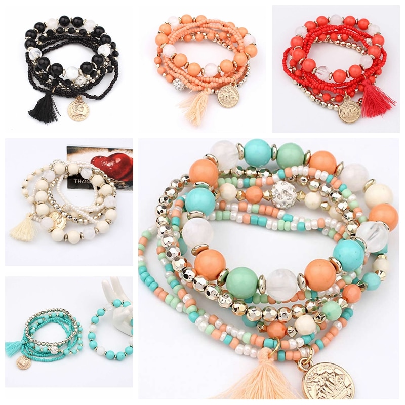 multicapa pulseras pulsera de perlas mujer strass cuentas borlas pulseras joyas