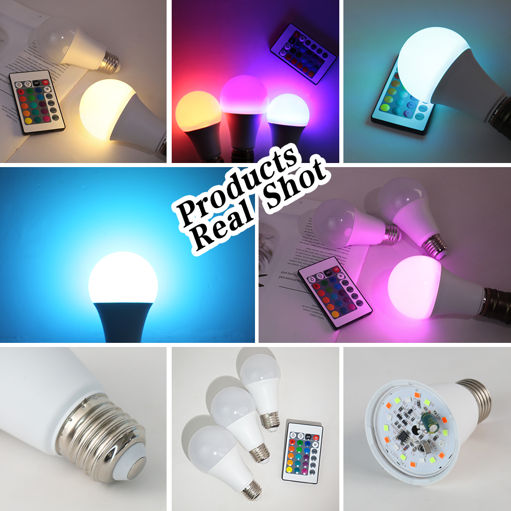 Bombillas LED AC 220V E27 RGB Bombillas lámpara LED IR Control remoto cambiable colorido RGB ampolas blancas foco bombilla Led