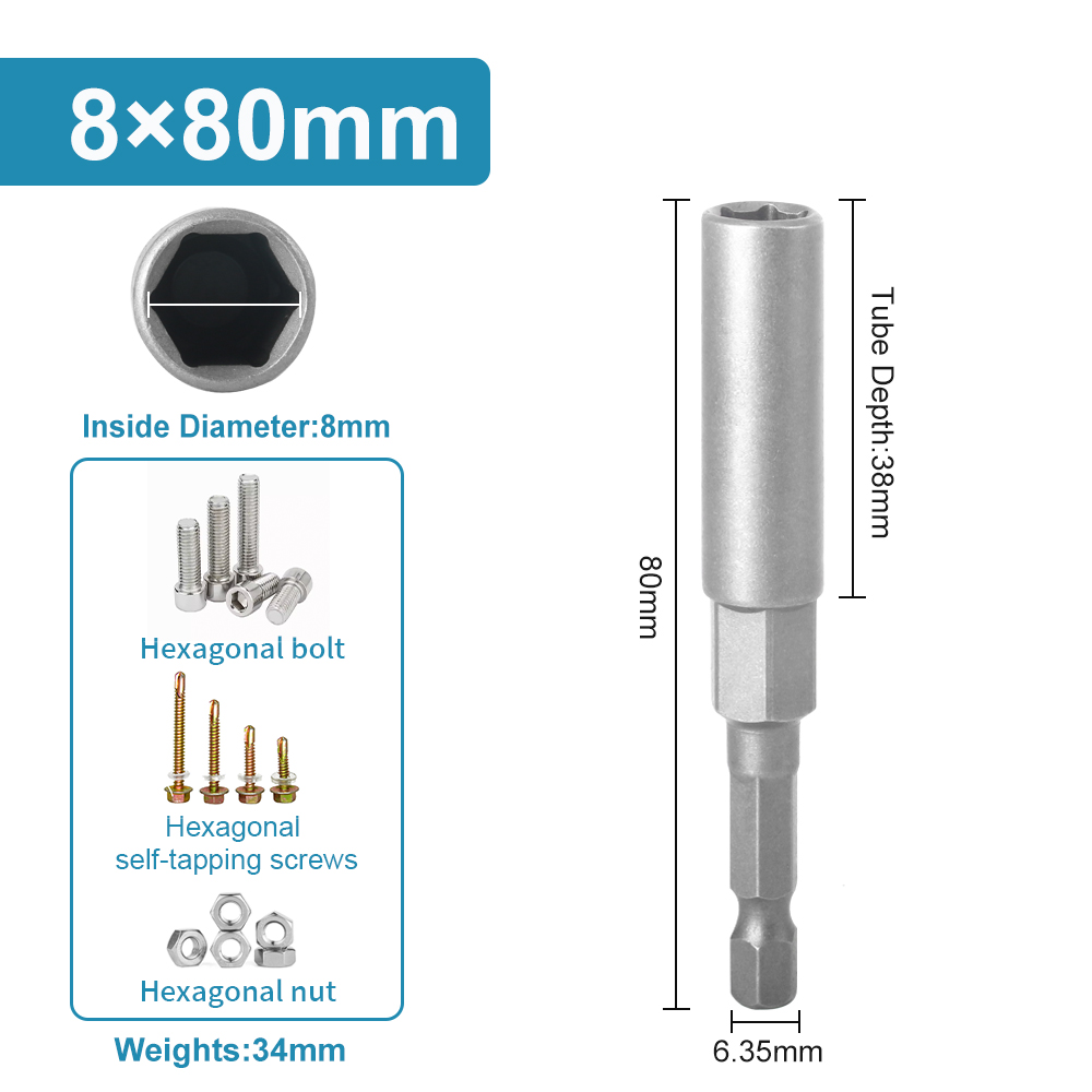 Length Deepen Impact Socket Adapter 5-19mm Power Nut Driver Socket Set 1/4-inch Hex Shank Screwdriver Key Head Hand Tool 1PC: Sky Blue