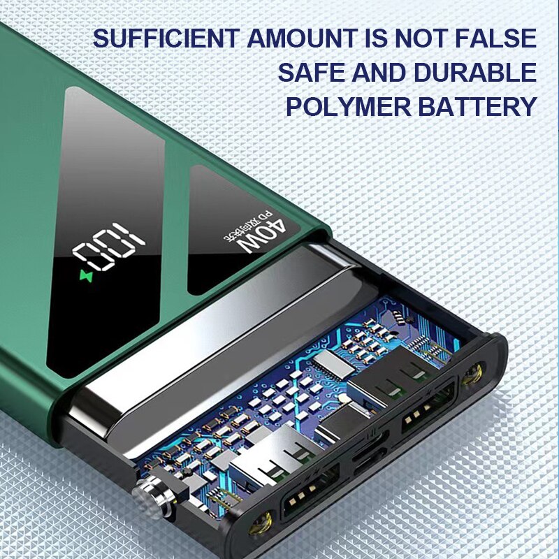 20000mah em dois sentidos de carregamento rápido power bank pd40w display digital bateria externa embutida em cabos com lanterna para iphone mi