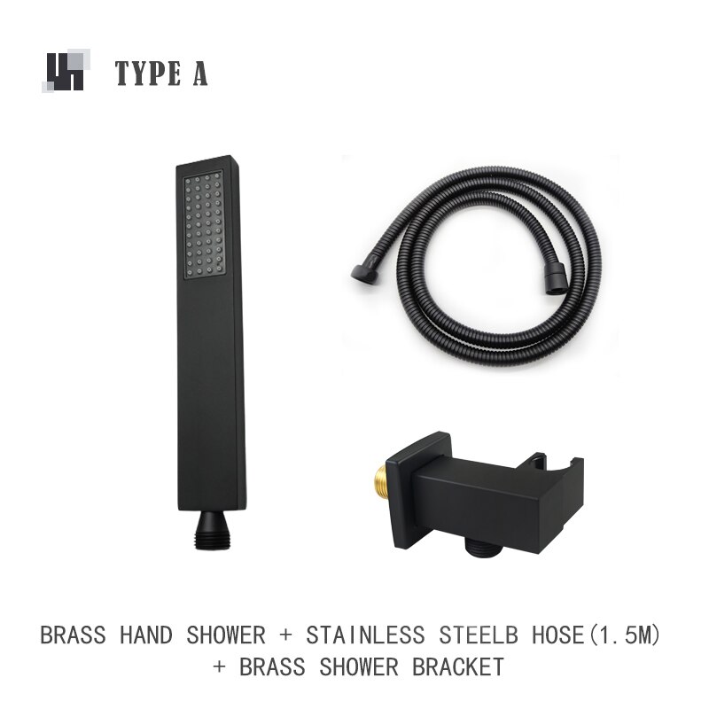 High Pressure Hand Held Shower Head Black Bathroom Adjustable Shower Holder 1.5M Stainless Steel Hose Brass Shower Sprayer Set: Whole Set Type A
