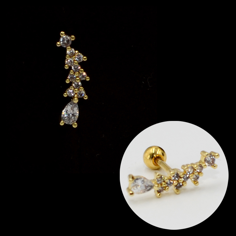 1PC Star Zircon Ear Studs Cute Ear Cartilage Helix Lobe Conch Piercing Earring For Women Jewelry 20G: Style 13-Gold