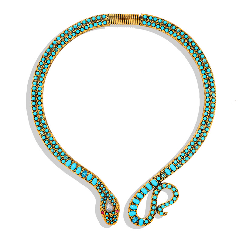 Blauw Turquoise Micron Pave Snake Ketting Antieke Egypte Stijl Cleopatra Buigbare Ketting Sexy Wild Choker Snake Ketting: Turquoise