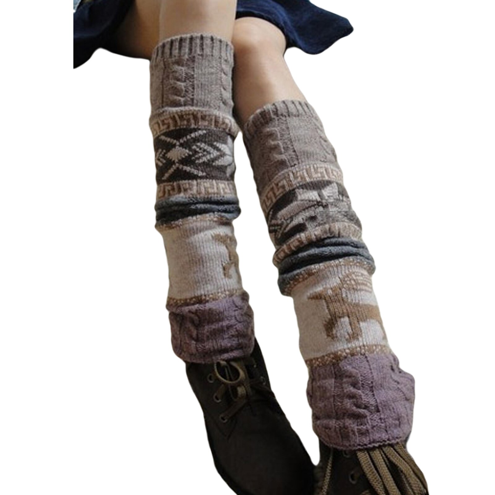 Jambières femmes tricot extérieur genou haute élastique jambières dame dessin animé motif Crochet côtelé jambe chaussettes accessoires