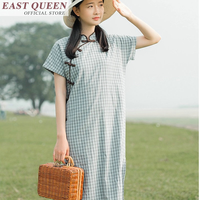 Vêtements chinois traditionnels pour femme ao dai robe de femmes couleur claire grille robes vintage robe élégante magasin de porcelaine FF285 A