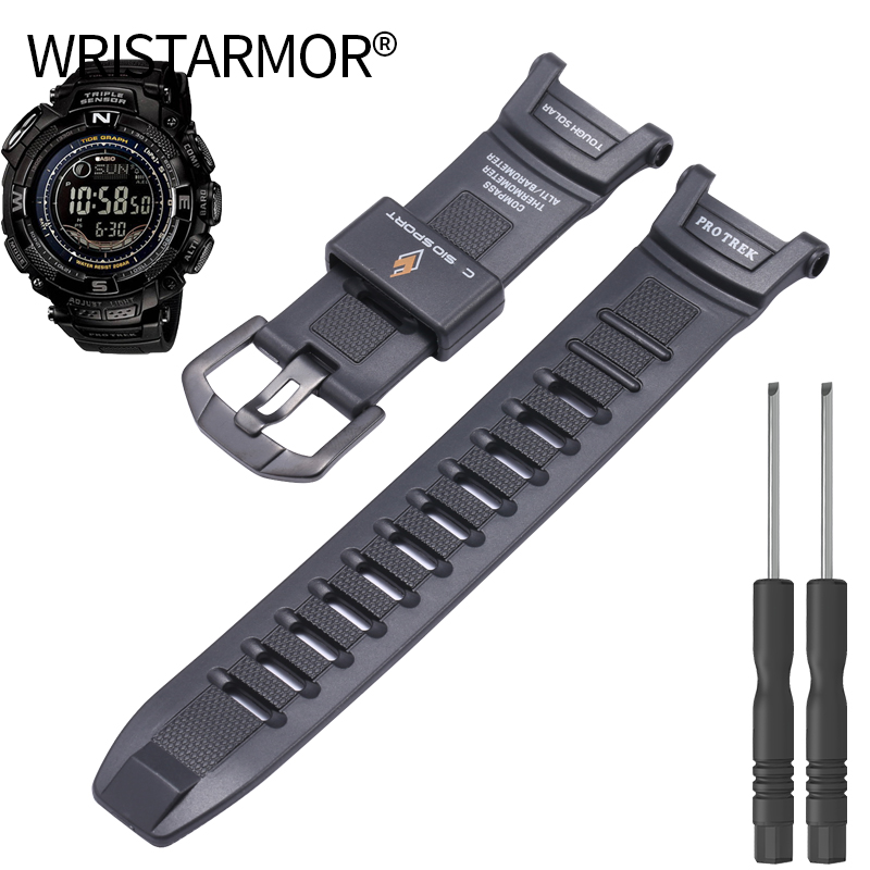 Bracelet de montre en résine et caoutchouc pour Casio PRG130 PRG-130Y PRG-130 PRW1500 PRW-1500, accessoires de remplacement pour hommes: Noir gris