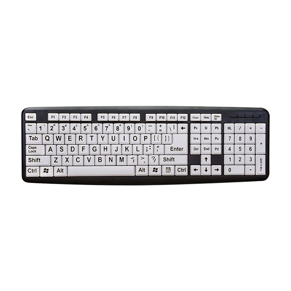 104Key USB Wired PC Computer Keyboard High Contrast Large Print White Keys Black Letter for Old People Visual Impairments People