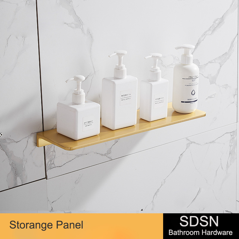 Juego de accesorios dorados para baño, toallero de aleación de aluminio de , trípode de almacenamiento de oro cepillado, estante cuadrado, juegos de accesorios para Baño: storage panel