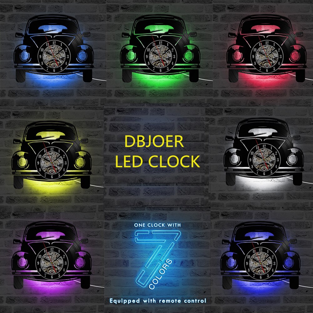 Reloj de disco de vinilo con forma de coche, creativa, estilo antiguo, decoración clásica de hogar, reloj de pared LED