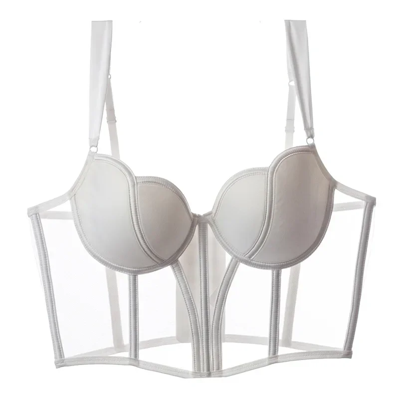 Kvinders aftenkorsetchic mesh fiskebens-camisole inderbeklædning yderbeklædning korset crop top talje-stram sexet bh hvid gopia