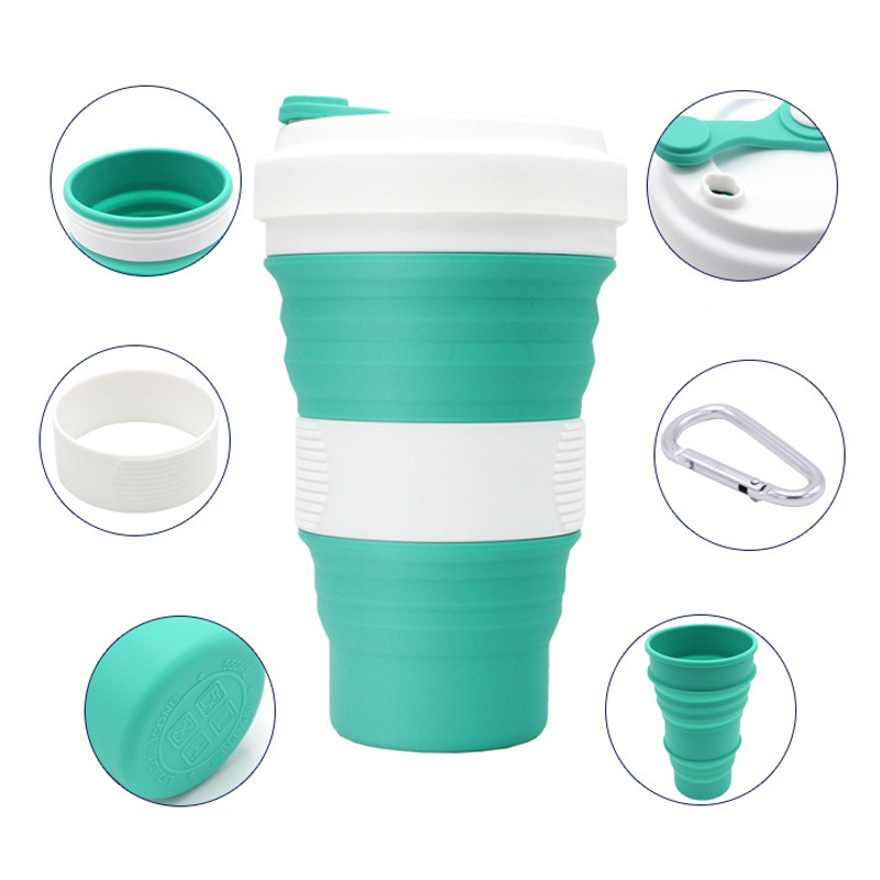 550ml Folding Silicone 10 kleur Draagbare Siliconen Telescopische Drinken Inklapbare koffie cup vouwen silica cup met Deksels Reizen