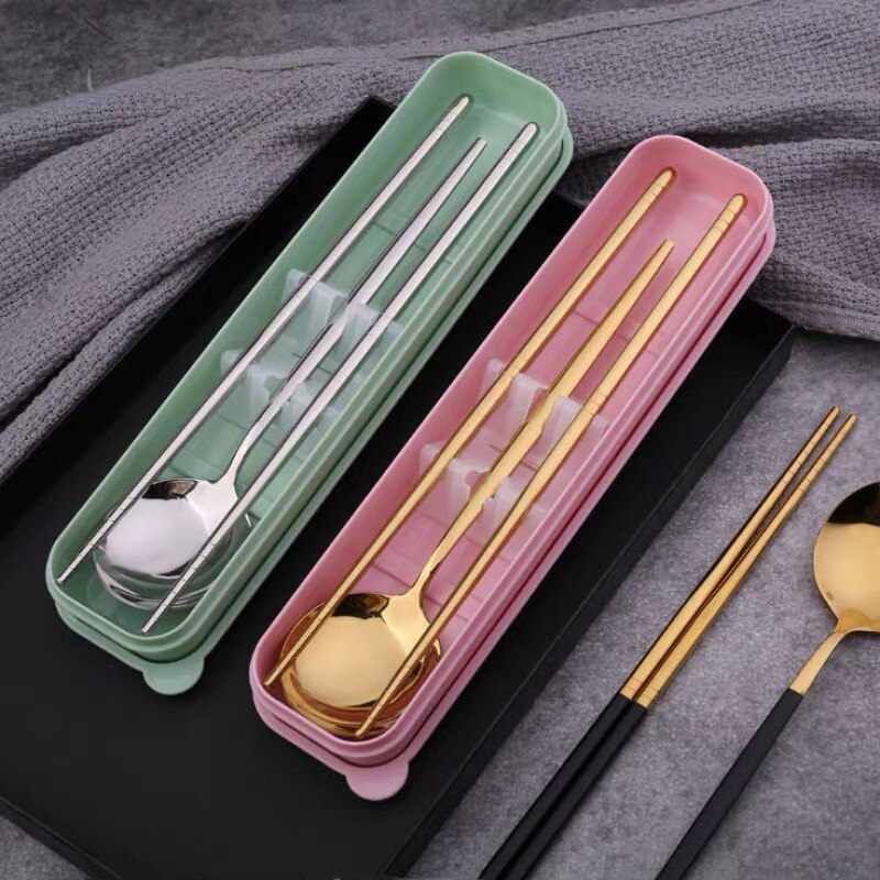 European Portable Dinner Set Cutlery Stainless Steel Knife Fork Spoon Chopsticks Dinnerware Set with Box Kitchen Tableware