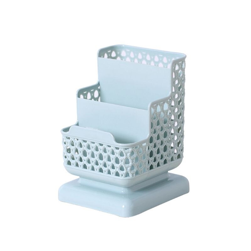 lapicero de plástico de ratán, lapicero multifuncional hueco para escritorio, papelería de oficina, cubo, contenedor de lápices, estuche de almacenamiento: Azul