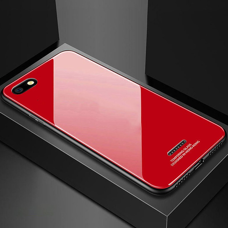 Glas Case Voor Xiaomi Redmi 6A Case Luxe Cover Gehard Glas Siliconen Frame Hybrid Hard Cover Op Voor Redmi 6A Gevallen: Rood