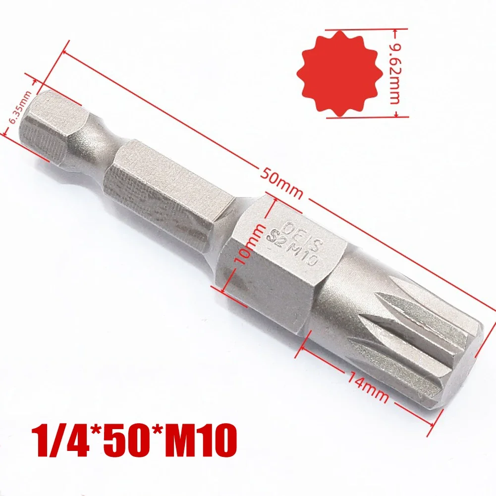 1 st 50mm st 12 -punkts torx-skruvmejselbits 6.35mm st magnetisk sexkantsskruvmejselbits  m5 m6 m7 m8 m10 m-12 st: Grön